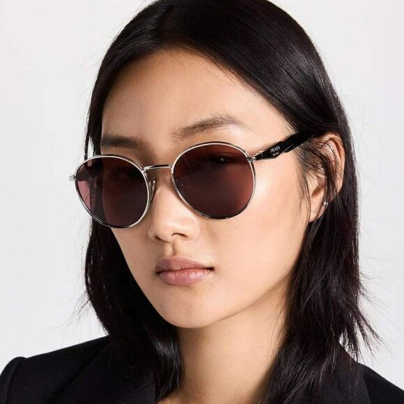 NEW Prada PR56ZS ZVN01T Gold Brown Oval Metal Unisex Sunglasses - Picture 4 of 12